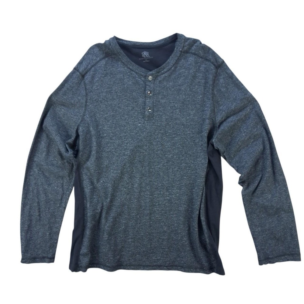 Rock & Republic Mens Long Sleeve Henley Shirt Charcoal Heather Grey XXL